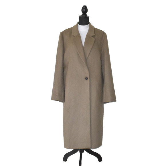 D0 NWT QUINCE Dark Camel Italian Wool Classic Single Button Long Coat Size XL - Picture 1 of 6